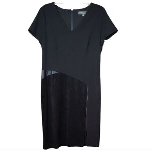 New Black Sheath Dress W/ Faux Leather Panel Accent Sz 14 Donna Ricco
